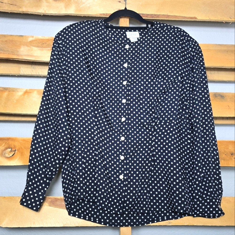 Esprit Black and White Polka Dot Button Down Shirt